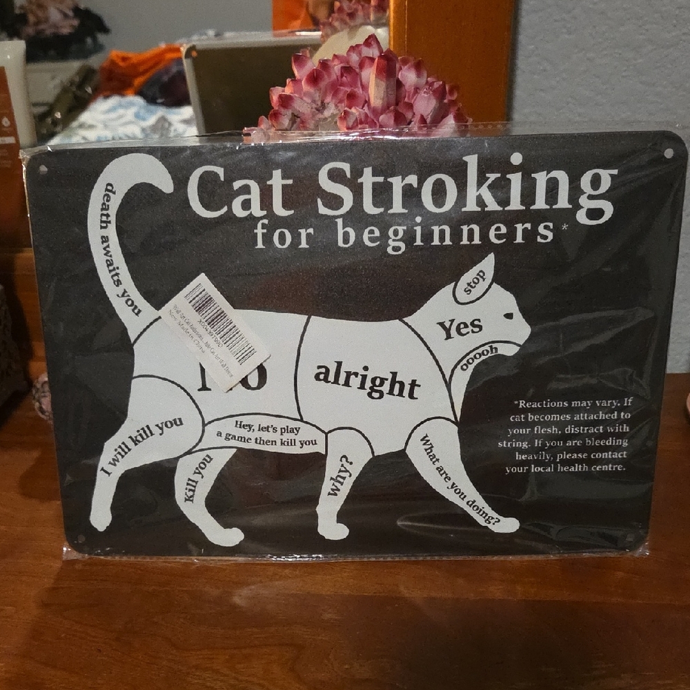 Cat Stroking Guide Metal Sign - Funny  Black and White